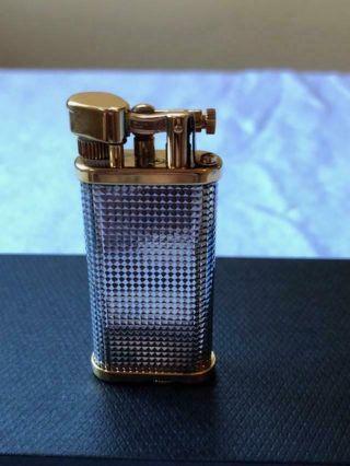 DUNHILL UNIQUE LIGHTER SILVER PLATED HOBNAIL/GOLD PLATED TRIM Hallmark AD Case 7
