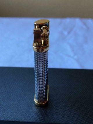 DUNHILL UNIQUE LIGHTER SILVER PLATED HOBNAIL/GOLD PLATED TRIM Hallmark AD Case 8