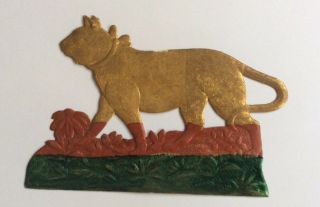 Antique Victorian Die Cut Embossed Dresden Gold Red Green Cat Paper Christmas