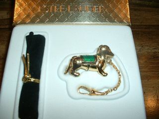 Estee Lauder Solid Perfume Compact " Golden Dachshund " Mibb