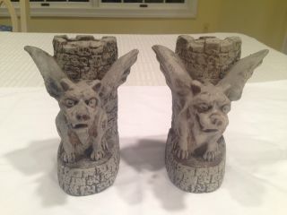 Vintage Heavy Stone Winged Gargoyle Bookends Dragons Medieval Castle