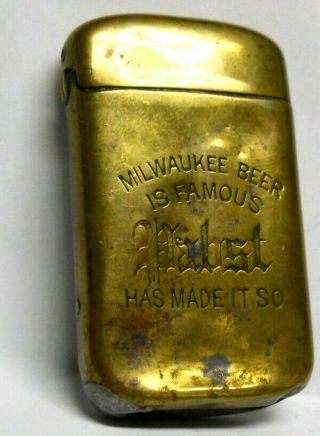 Antique Circa 1900`s Brass Pabst Milwaukee Beer Advertising Vesta Match Safe