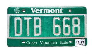 Vermont Green Mountain License Plate (3,  Plates) Dtb 668