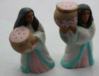 Vintage Ceramic Native American Indian Woman Salt & Pepper Shakers 4 1/2 " Tall