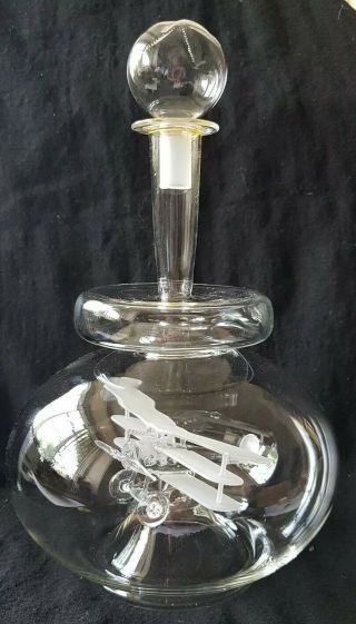 Vintage Glass Tri Plane Aeroplane In A Bottle / Decanter