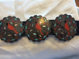 Old Pawn Sterling Silver Inlaid Concho Belt Inlaid Bird Concho Belt Turquoise