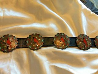 OLD PAWN STERLING SILVER INLAID CONCHO BELT INLAID BIRD CONCHO BELT TURQUOISE 5