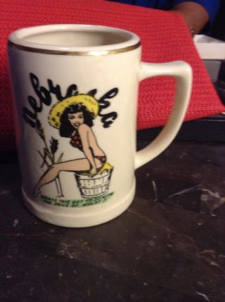 Vintage Nebraska Souvenir Mug Pin - Up Girl