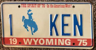 1975 Wyoming Personalised License Plate " 1 Ken "
