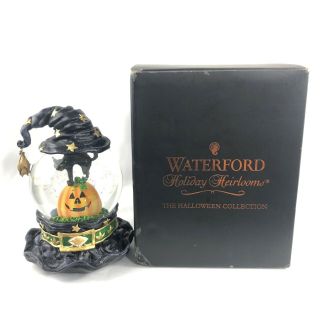 Waterford Holiday Heirlooms Halloween Musical Snowglobe Witch Black Cat Pumpkin