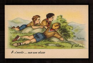 Boy Scouts 1940 " Lookout " Postcard Wonderful Illustration In (lowered Price