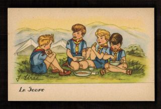 Boy Scouts 1940 " Soup " Postcard Wonderful Illustration In (lowered Price)