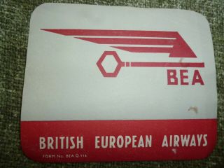 Luggage Label Bea British European Airways Aeroplane Aviation 50s