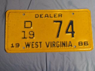 License Plate West Virginia Dealer Vintage D19 74 1986