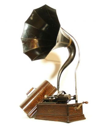 Near,  All - 1910 Edison Home Phonograph w/Cygnet Horn 2 & 4 Minute 12