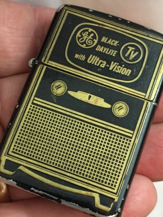 1948 - 49 Zippo Lighter - Ge Black Daylight With Ultra - Vision Television - Wow