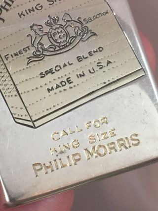 Fantastic Sterling 950 Silver Pocket Lighter PHILIP MORRIS King Size Cigarettes 10