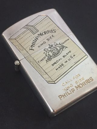 Fantastic Sterling 950 Silver Pocket Lighter PHILIP MORRIS King Size Cigarettes 2