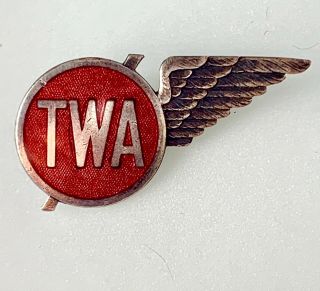 Early 30s Twa Red Wings Transcontinental Western Air Airline Enamel Silver Pin