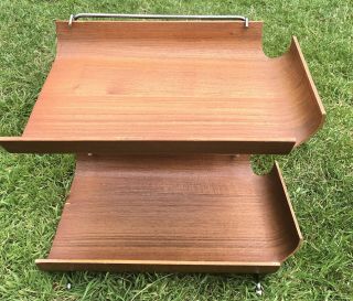 Mallod Mid Century Modern Vintage Teak Filing Trays & Chrome Stand