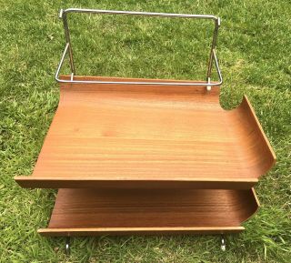 Mallod Mid Century Modern Vintage Teak Filing Trays & Chrome Stand 2
