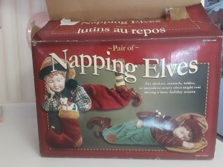 Collectible Napping Elves Christmas Posable Figurines Large Dressed Mib