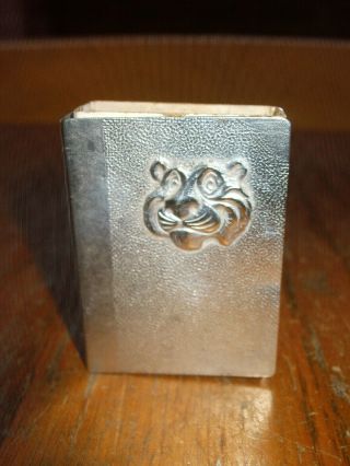 Vintage French Esso Advertising Matchbox Holder,  Matchbox Stamped With The Lion