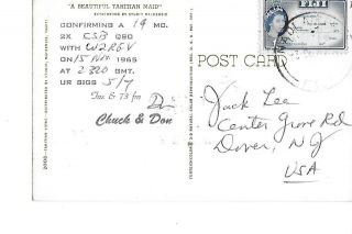 1965 W9WNV / ZM7 a Don Miller sponsor card QSL Radio Card.  Fiji stamp 2