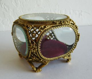 Vtg Matson Gold Ormolu Beveled Glass Hollywood Jewelry Casket Trinket Box
