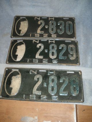 3 1926 Old Man Of The Mt Nh Hampshire License Plates 2 - 828 2 - 829 2 - 830