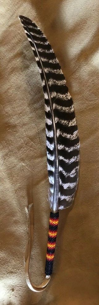 Beautifully Colored Large Native American Lakota Beaded Turkey Wing Feather