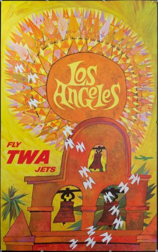 C.  1960s Los Angeles Fly Twa Jets David Klein Airline Travel Poster
