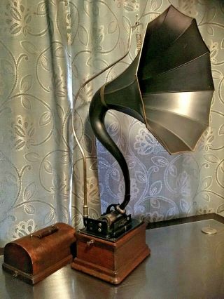 Edison Fireside Model A 2 & 4 Min.  Phonograph W/ Signet Horn Model H Reproducer