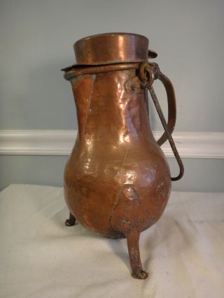 Antique 18th Century French Copper Tea Pot Coffee Kettle Footed Hearth Cooking