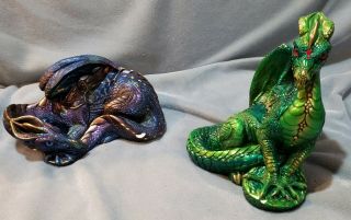 Windstone Editions Emerald And Peacock Dragons Pena - Chipped