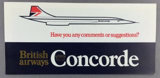 British Airways Concorde Comments & Suggestions Form Vintage 1970 