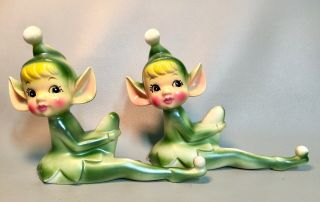 Vintage Ceramic Elf Pixie Twins Figurine Japan