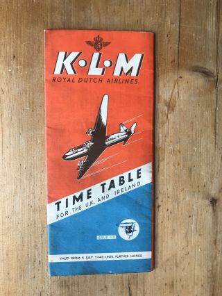 K.  L.  M.  Timetable Summer 1948 Rare Klm