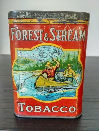 Antique Forest And Stream Tobacco Tin - Double Fisherman