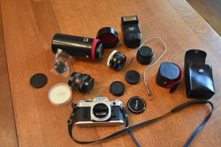 Vintage Canon Ae - 1 Film Camera With Lenses Flash Tele Converter