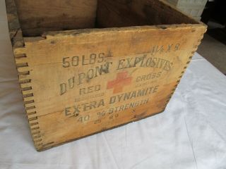 Vintage Dupont Explosives Red Cross Extra Dynamite Wood Crate Box