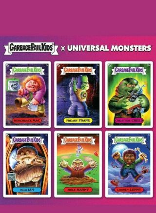 2019 Sdcc Gpk Complete 24 Sticker/card Set Garbage Pail Kids Universal Monsters