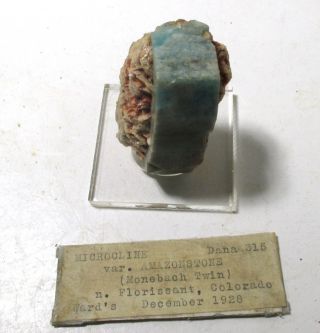 Amazonite (amazonstone) Manebach Twin - Ex.  Colburn,  Ex Ward 