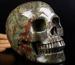 Lifesized 7.  0 " Dragon Blood Jasper Carved Crystal Skull,  Realistic,  Healing