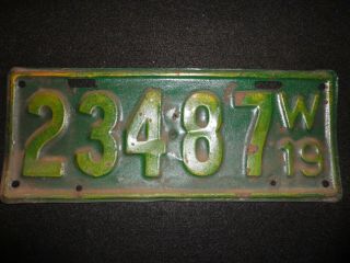 1919 Wisconsin License Plate No.  (23487) 12 - 1/4 " X 4 - 3/4 "