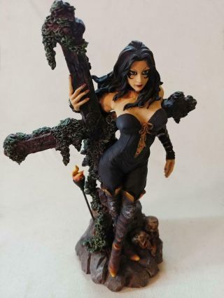 10x6 Gothic Temptress Hanging On Cross Near Torch Resin Statue