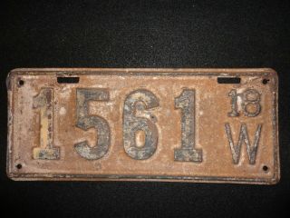 1918 Wisconsin License Plate No.  (1561) 12 - 1/4 " X 4 - 3/4 "