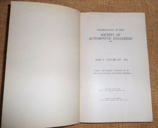 The Society of Automotive Engineers 1919/Part II/Vol XIV/Antique Book/Hardcover 2