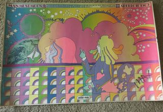Vintage Signed Peter Max Poster 24 " X 36 " Titled Man Must Moon Apollo 11,  1969