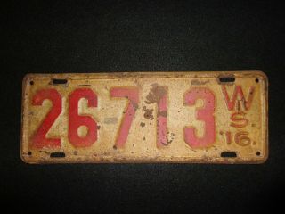1916 Wisconsin License Plate No.  (26713) 12 - 1/4 " X 4 - 3/4 "